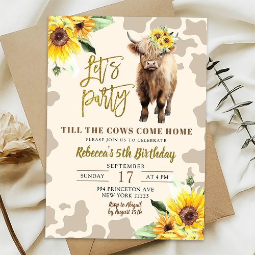 Sunflower Highland Cow Farm Girl Birthday