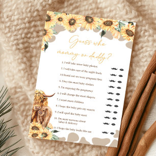 Sunflower Highland Cow Guess Who Mommy or Daddy