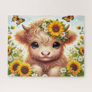Sunflower Highland Cow Jigsaw Puzzle
