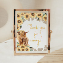 Sunflower Highland Cow Thank you for Coming Poster