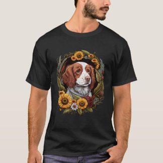 Sunflower Hippie Floral Brittany Spaniel Dog T Shi T-Shirt