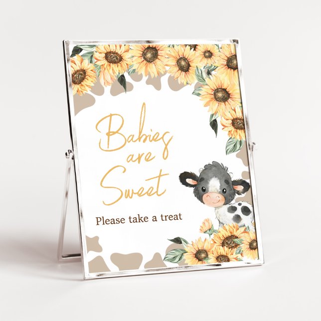 Sunflower Holy Cow Baby Shower Babies are Sweet Poster (Summer Highland Cow Baby Shower Babies are Sweet Sign)