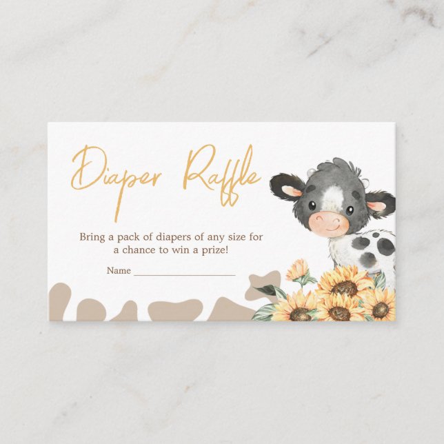 Sunflower Holy Cow Baby Shower Diaper Raffle Enclosure Card (Front)