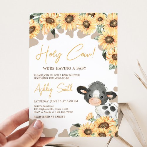Sunflower Holy Cow Baby Shower Invitation