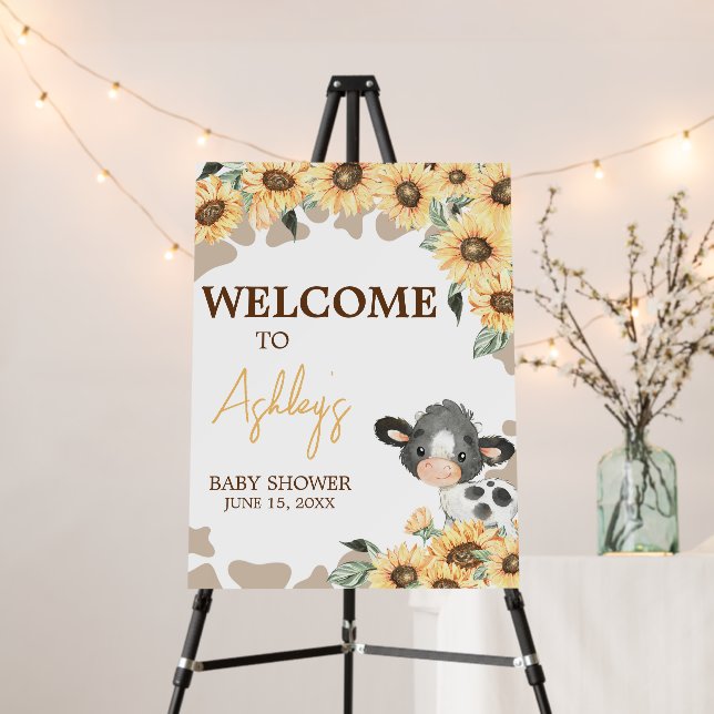 Sunflower Holy Cow Baby Shower Welcome Sign (In Situ (Stand))