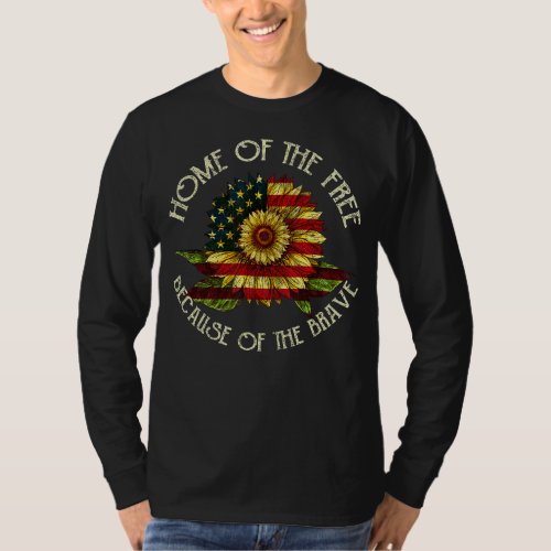 Sunflower Home Of The Free Because Of The Brave 4t T_Shirt