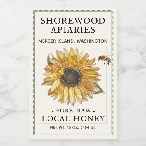  Sunflower Honey 2x3 Realistic Bee Dashed Border  Food Label
