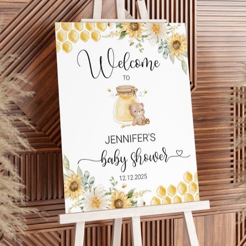 Sunflower honey bear bee baby shower welcome foam board