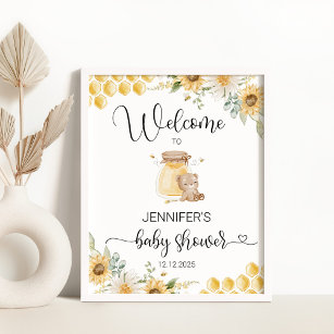 Sunflower honey bear bee baby shower welcome poster