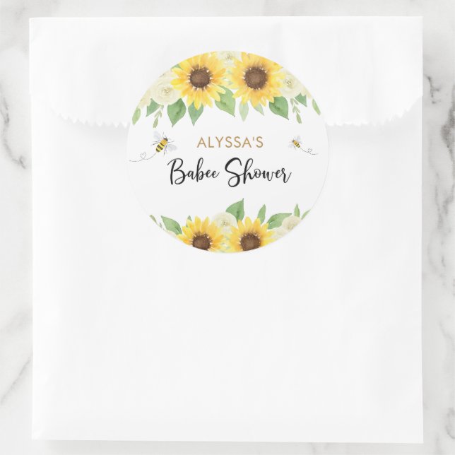 Sunflower Honey Bee Baby Shower Classic Round Sticker (Bag)