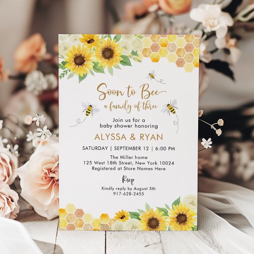 Sunflower Honey Bee Baby Shower Invitation