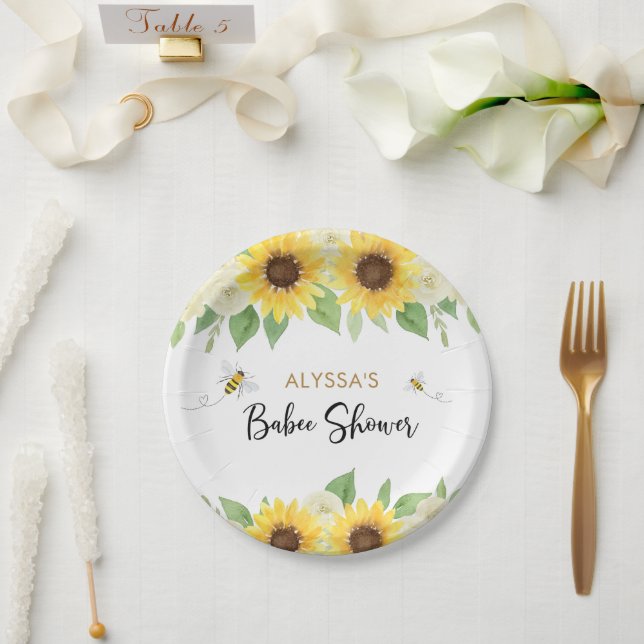 Sunflower Honey Bee Baby Shower Paper Plates (Wedding)