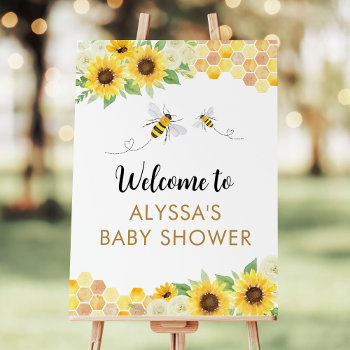 Sunflower Honey Bee Baby Shower Welcome Foam Board by LittlePrintsParties at Zazzle