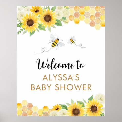 Sunflower Honey Bee Baby Shower Welcome Poster