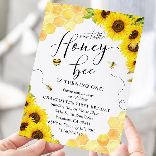 Sunflower Honey Bee First Birthday Invitation