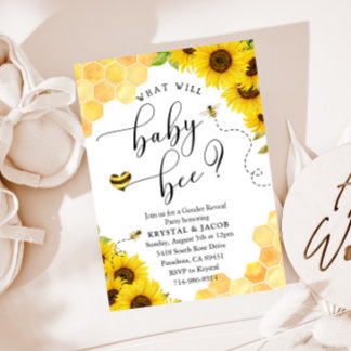 Sunflower Honey Bee Gender Reveal Invitation