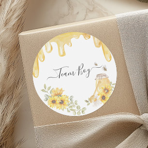 Sunflower Honey Bee Gender Reveal Team Boy Classic Round Sticker