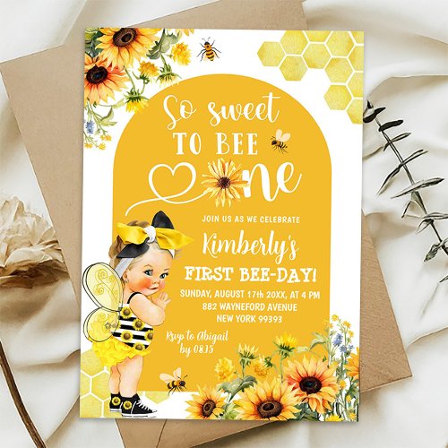 Sunflower Honey Blonde Girl First Bee_Day Birthday Invitation