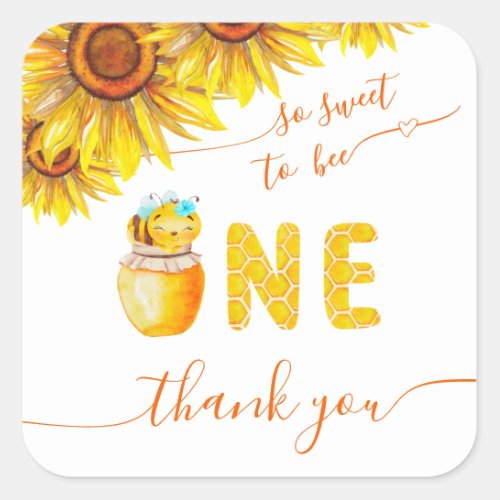 Sunflower Honey First Bee_day Thank You  Square Sticker