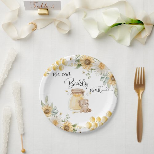 Sunflower honey we can bearly wait baby shower paper plates