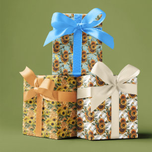 Sunflower Honeycomb bee Pattern Floral Wrapping Paper Sheets
