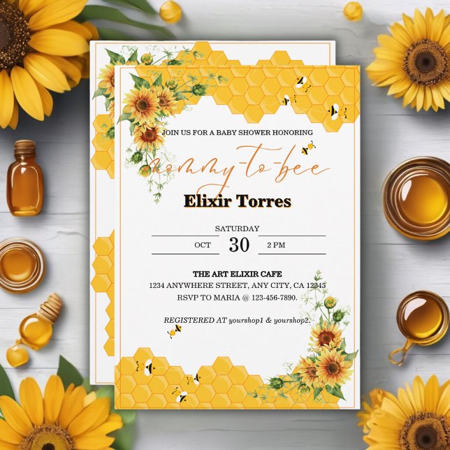 Sunflower Honeycomb Mommy-To-Bee Baby Shower Invitation (Creator Uploaded)