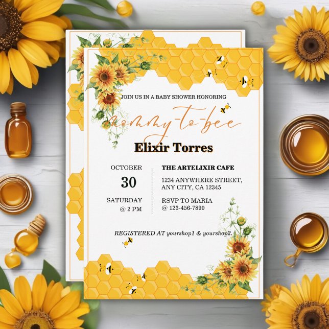 Sunflower Honeycomb Mommy-To-Bee Baby Shower Invitation (Creator Uploaded)