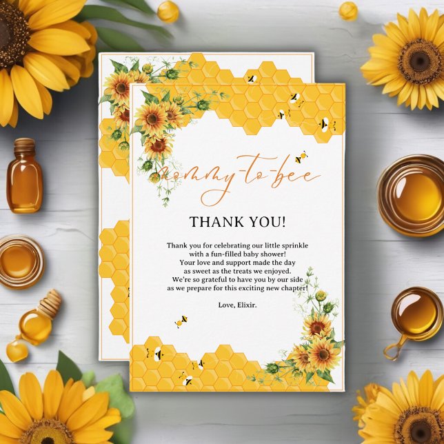 Sunflower Honeycomb Mommy-To-Bee Baby Shower Thank You Card (Creator Uploaded)