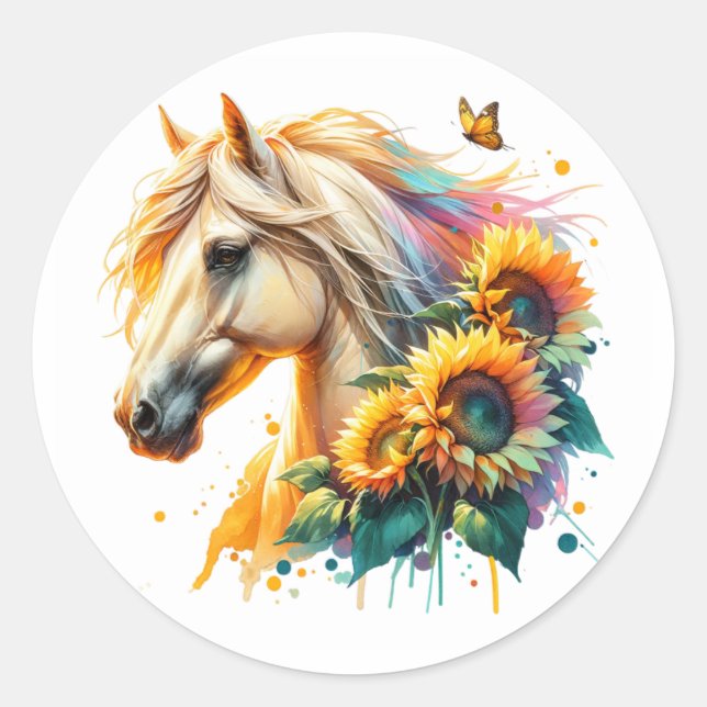Sunflower Horse  Classic Round Sticker (Front)