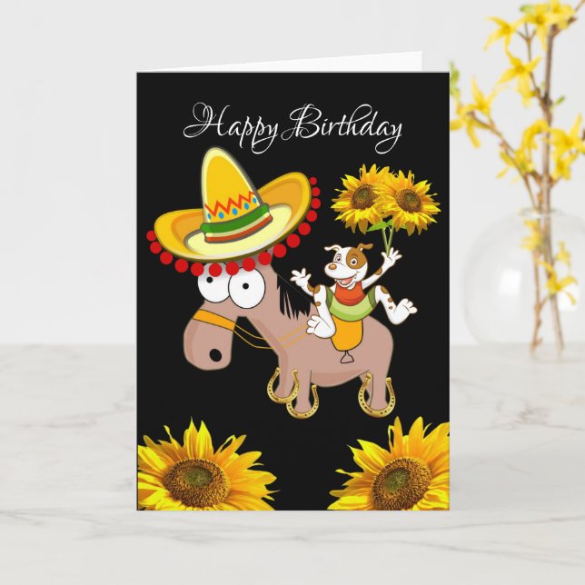 Sunflower Horse Floral Folded Greeting Card (Yellow Flower)