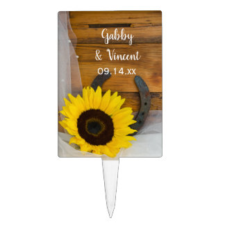 Sunflower Horseshoe Country Western Wedding Cake Topper