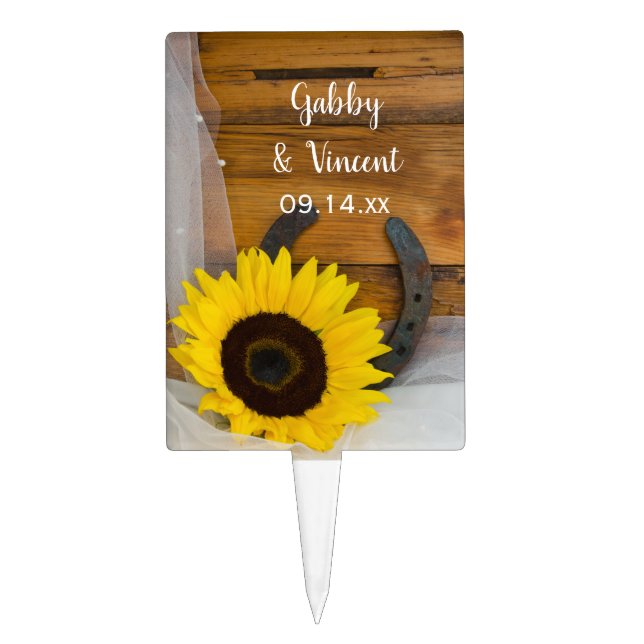 Sunflower Horseshoe Country Western Wedding Cake Topper (Front)