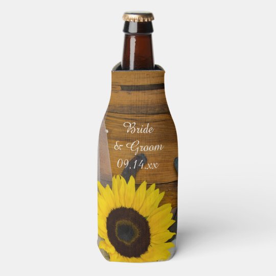 Sunflower Horseshoe Country Western Wedding Favor Bottle Cooler