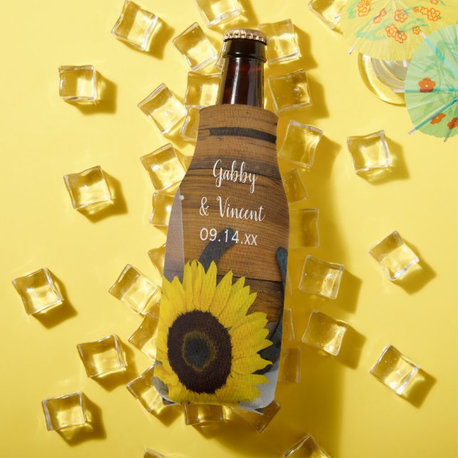 Sunflower Horseshoe Country Western Wedding Favor Bottle Cooler (In Situ Summer)