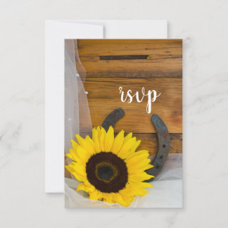 Sunflower Horseshoe Country Western Wedding RSVP Card