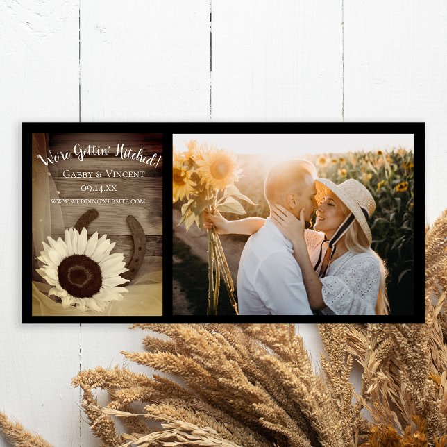 Sunflower Horseshoe Country Western Wedding Sepia Save The Date (Creator Uploaded)