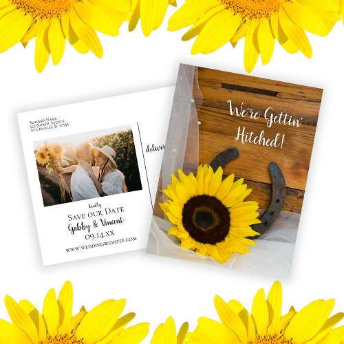 Sunflower  Horseshoe Western Wedding Save the Date Announcement Postcard