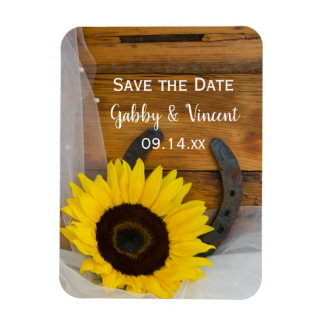 Sunflower Horseshoe Western Wedding Save the Date Magnet