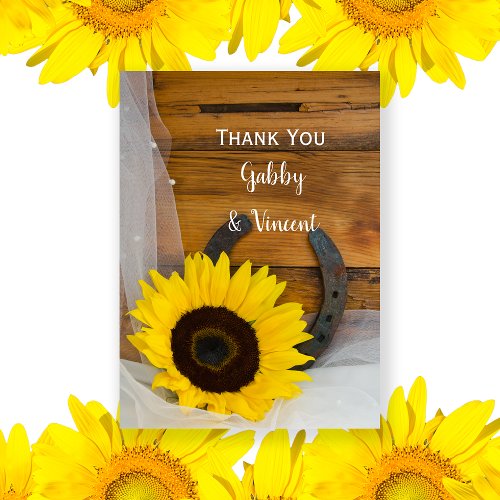 Sunflower Horseshoe Western Wedding Thank You Note