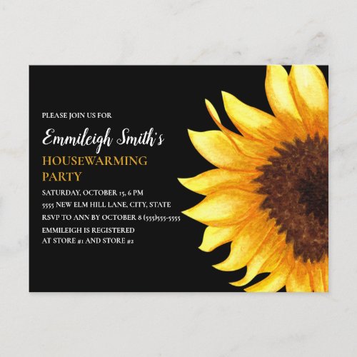 Sunflower Housewarming Party Yellow Black New Home Postcard