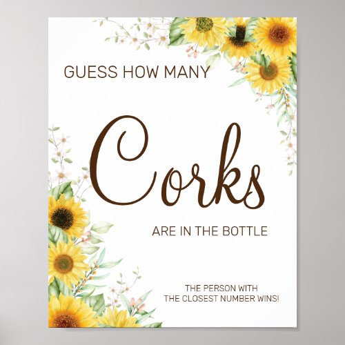 Sunflower How many Corks bridal shower game sign