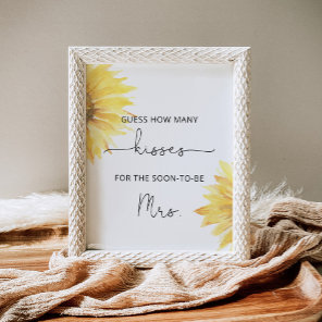 Sunflower how many kisses bridal shower game poster