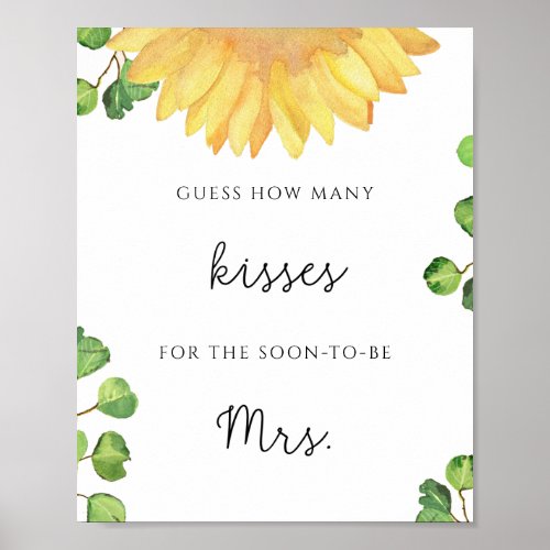 Sunflower how many kisses bridal shower game poster