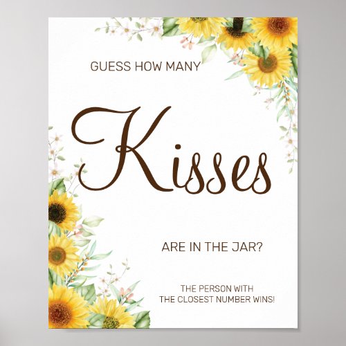 Sunflower How many kisses Bridal shower game sign