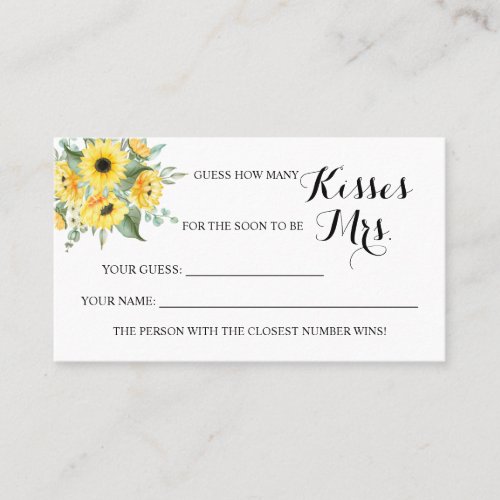 Sunflower How Many Kisses for Mrs Shower game card