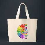 Sunflower Human in Rainbow Color | LGBTQ | Pride Large Tote Bag<br><div class="desc">This tote bag features a rainbow color sunflower with the colorful text "Human". It is perfect for members or allies of the LGBTQA community. It can also be for those supporters, family members and friends of gays, lesbians, transgender, and bisexuals. A perfect way to spread love, equality, and unity for...</div>