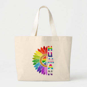 Sunflower Human in Rainbow Color   LGBTQ   Pride Large Tote Bag