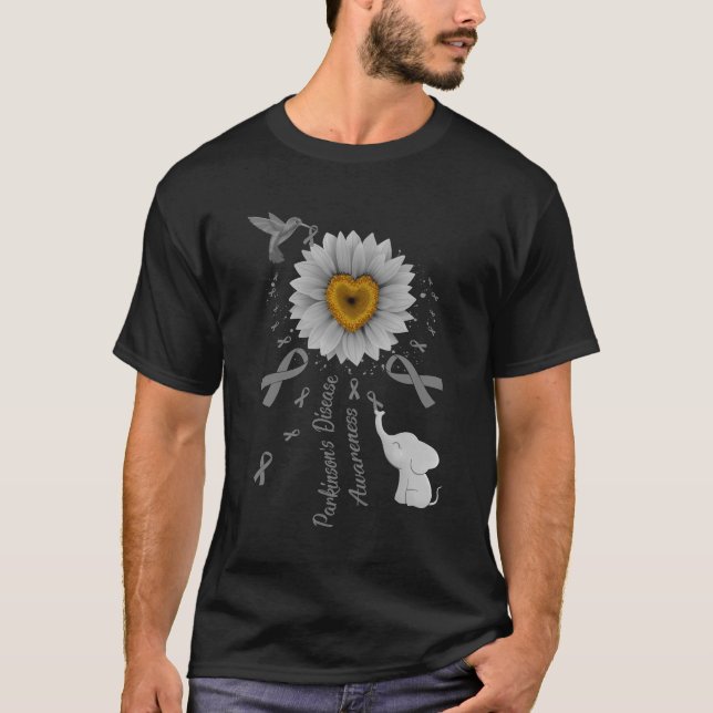 Sunflower Hummingbird Elephant Parkinson's Disease T-Shirt (Front)