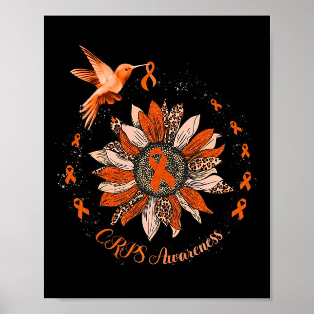 Sunflower Hummingbird Orange Ribbon CRPS Warrior  Poster (Front)