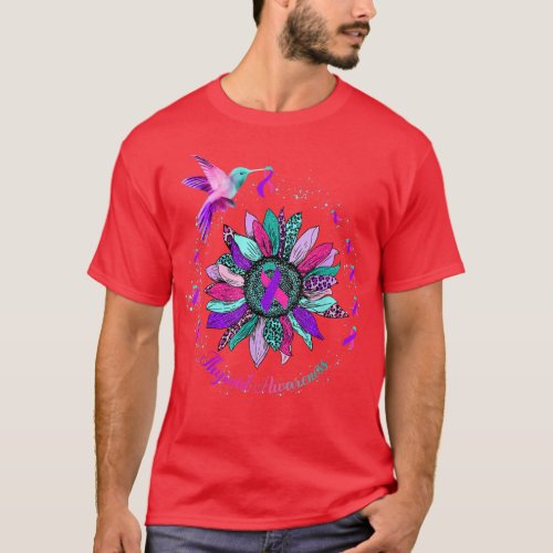 Sunflower Hummingbird Purple Teal Pink Ribbon Thyr T_Shirt